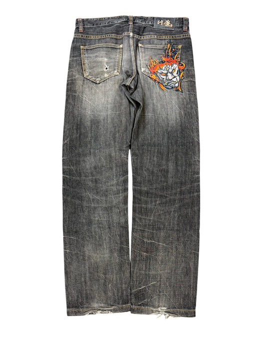 CRAZY WASHED PRINTED JAPANESE DENIM SLIM FIT(M)